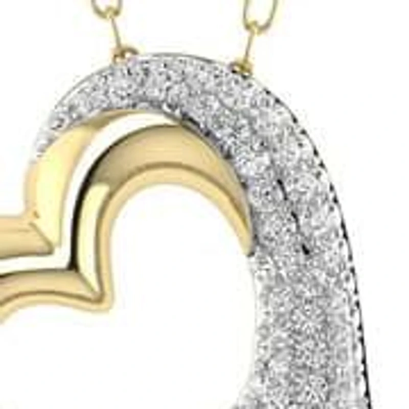 2/5 Cttw Natural Diamond Open Heart Shape Pendant with 18" Cable Chain in 10K Yellow Gold