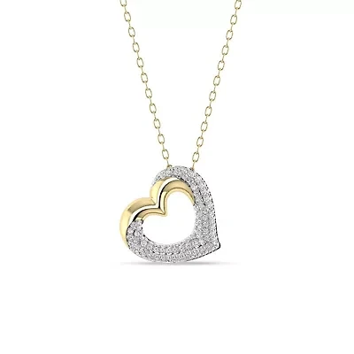 2/5 Cttw Natural Diamond Open Heart Shape Pendant with 18" Cable Chain in 10K Yellow Gold