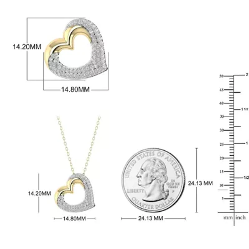 2/5 Cttw Natural Diamond Open Heart Shape Pendant with 18" Cable Chain in 10K Yellow Gold