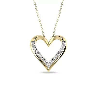 1/7 Cttw Natural Diamond Open Heart Pendant Necklace with 18" Cable Chain in 10K Yellow Gold