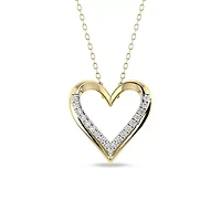 1/7 Cttw Natural Diamond Open Heart Pendant Necklace with 18" Cable Chain in 10K Yellow Gold