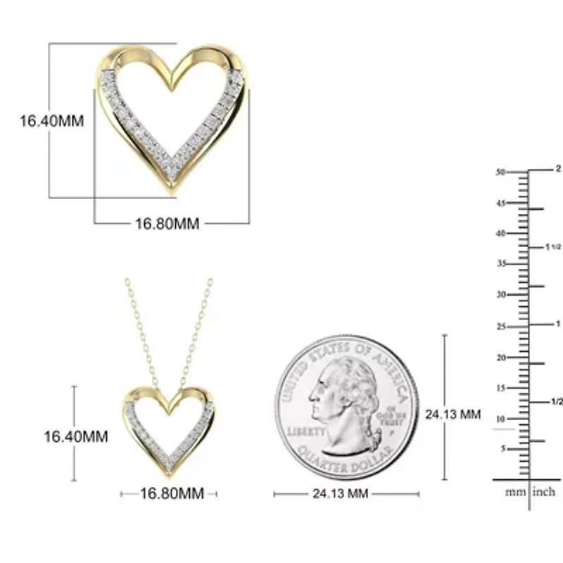 1/7 Cttw Natural Diamond Open Heart Pendant Necklace with 18" Cable Chain in 10K Yellow Gold