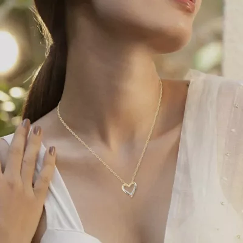 1/7 Cttw Natural Diamond Open Heart Pendant Necklace with 18" Cable Chain in 10K Yellow Gold