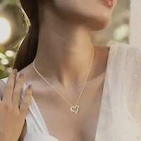 1/7 Cttw Natural Diamond Open Heart Pendant Necklace with 18" Cable Chain in 10K Yellow Gold
