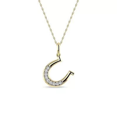 1/10 Ct.tw Round Cut Natural Diamond Horshoe Pendant with 18" inch Chain in 925 Silver Yellow Plated