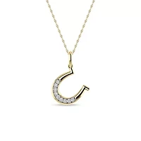1/10 Ct.tw Round Cut Natural Diamond Horshoe Pendant with 18" inch Chain in 925 Silver Yellow Plated