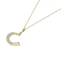 1/10 Ct.tw Round Cut Natural Diamond Horshoe Pendant with 18" inch Chain in 925 Silver Yellow Plated
