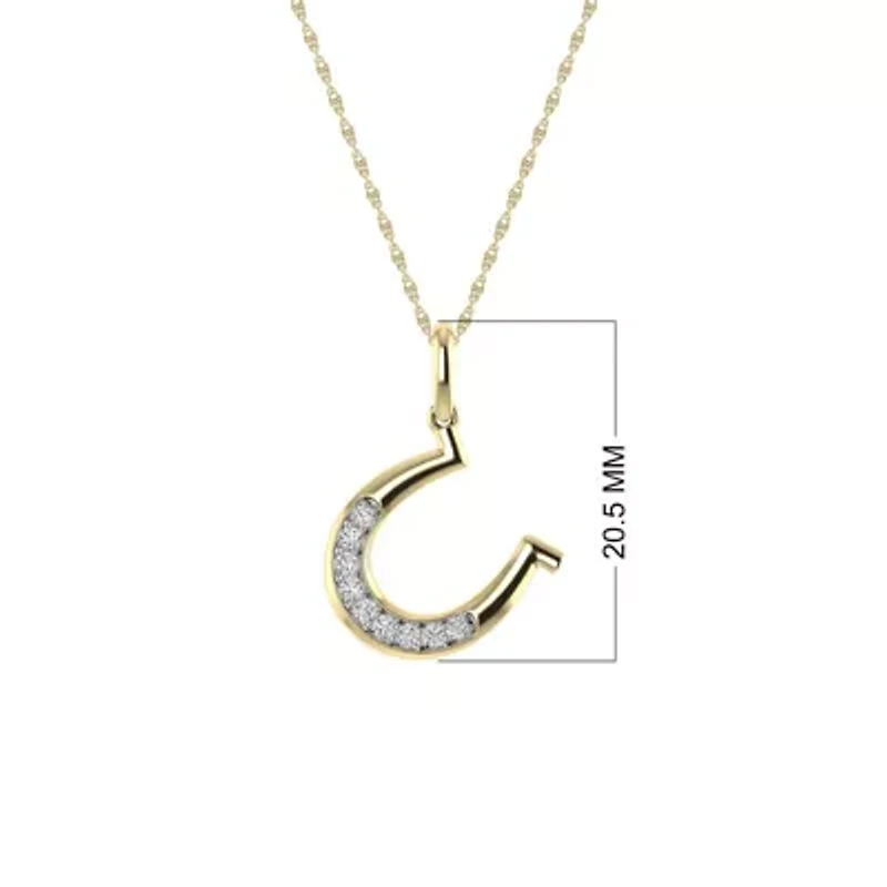 1/10 Ct.tw Round Cut Natural Diamond Horshoe Pendant with 18" inch Chain in 925 Silver Yellow Plated