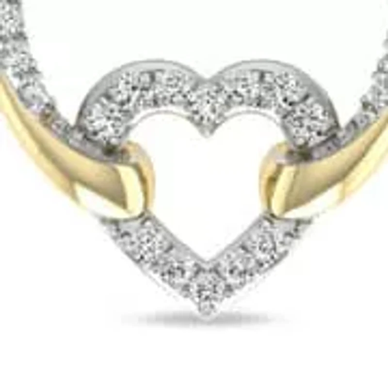 1/5 Cttw Natural Diamond Double Heart Pendant 18" Rope Chain in 925 Silver Yellow Plated