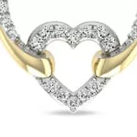 1/5 Cttw Natural Diamond Double Heart Pendant 18" Rope Chain in 925 Silver Yellow Plated