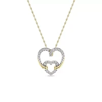 1/5 Cttw Natural Diamond Double Heart Pendant 18" Rope Chain in 925 Silver Yellow Plated