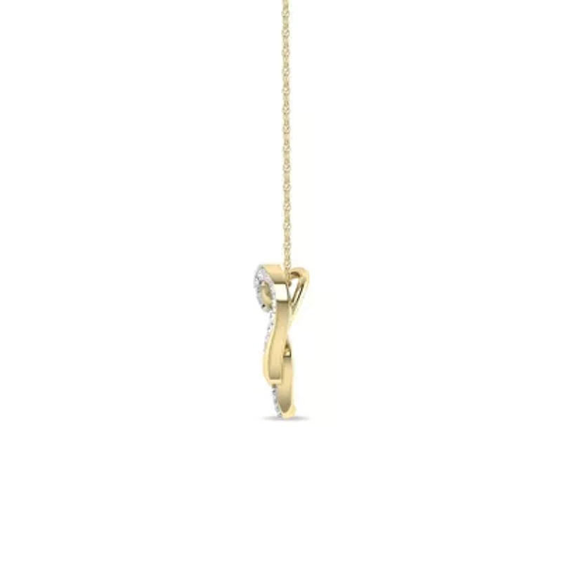 1/5 Cttw Natural Diamond Double Heart Pendant 18" Rope Chain in 925 Silver Yellow Plated