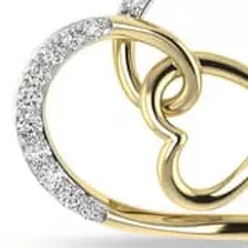 1/5 Cttw Natural Diamond Double Heart Pendant 18" Cable Chain 10K Yellow Gold