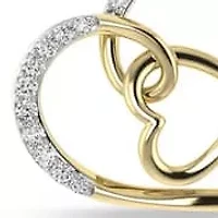 1/5 Cttw Natural Diamond Double Heart Pendant 18" Cable Chain 10K Yellow Gold