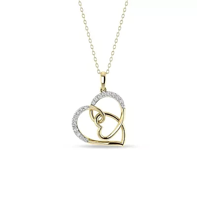 1/5 Cttw Natural Diamond Double Heart Pendant 18" Cable Chain 10K Yellow Gold