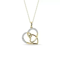 1/5 Cttw Natural Diamond Double Heart Pendant 18" Cable Chain 10K Yellow Gold