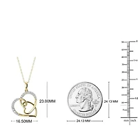 1/5 Cttw Natural Diamond Double Heart Pendant 18" Cable Chain 10K Yellow Gold