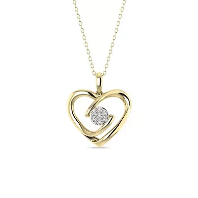 1/10 Cttw Natural Diamond Mini Heart Pendant with 18" Cable Chain In 10K Yellow Gold
