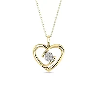 1/10 Cttw Natural Diamond Mini Heart Pendant with 18" Cable Chain In 10K Yellow Gold