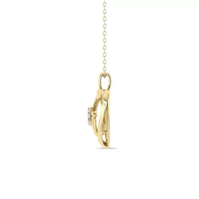 1/10 Cttw Natural Diamond Mini Heart Pendant with 18" Cable Chain In 10K Yellow Gold