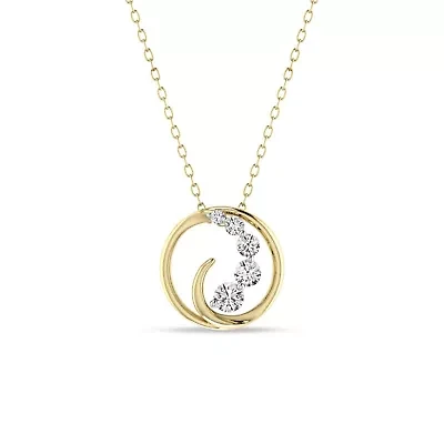1/3 Cttw Natural Diamond Swirl Pendant with 18" Cable Chain in 10K Yellow Gold