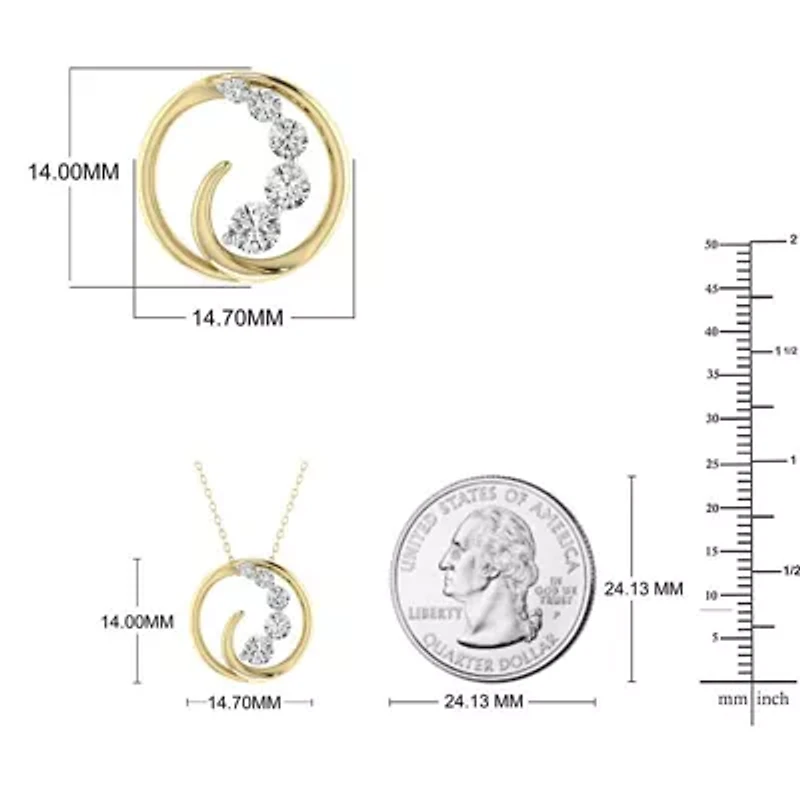 1/3 Cttw Natural Diamond Swirl Pendant with 18" Cable Chain in 10K Yellow Gold