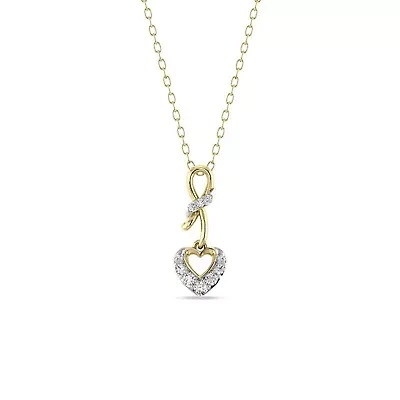 Heart Shape Wedding Pendant 1/5 Cttw Natural Diamond Charm with 18" Cable Chain in 10K Yellow Gold