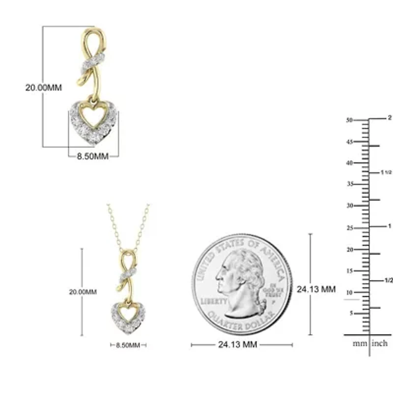 Heart Shape Wedding Pendant 1/5 Cttw Natural Diamond Charm with 18" Cable Chain in 10K Yellow Gold