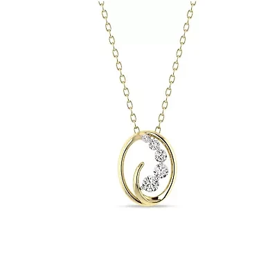 1/3 Cttw Natural Diamond Oval Shape Swirl Pendant with 18" Cable Chain in 10K Yellow Gold