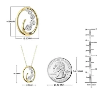 1/3 Cttw Natural Diamond Oval Shape Swirl Pendant with 18" Cable Chain in 10K Yellow Gold
