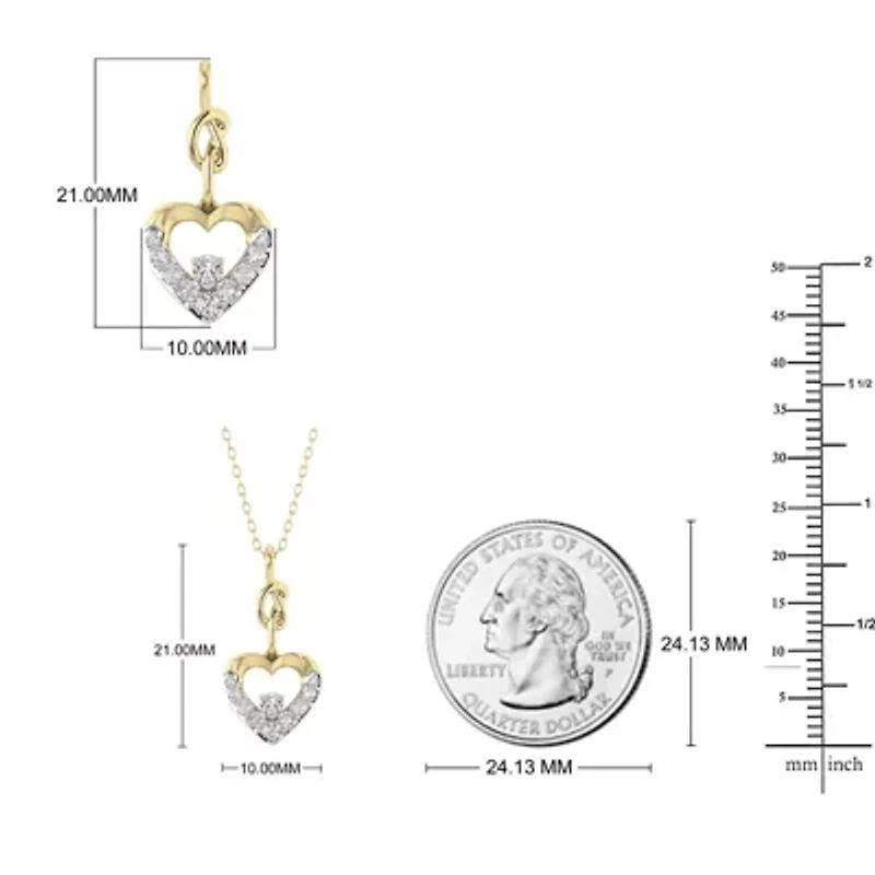 1/5 Cttw Natural Diamond Heart Shape Pendant with 18" Cable Chain in 10K Yellow Gold