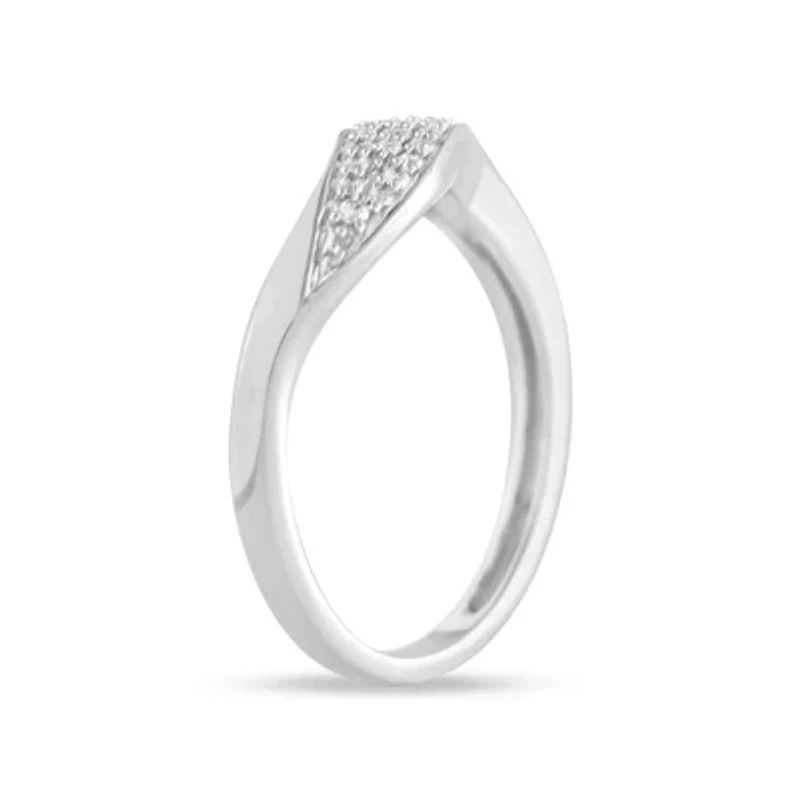 0.15 Ct.tw Natural Diamond Womens Wave Style Fashion Ring in 10K White Gold