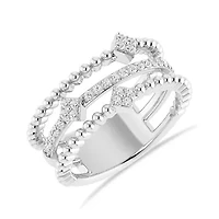 Three Row Diamond Band 1/4 Cttw Natural Diamond Band 925 Sterling Silver in size -7