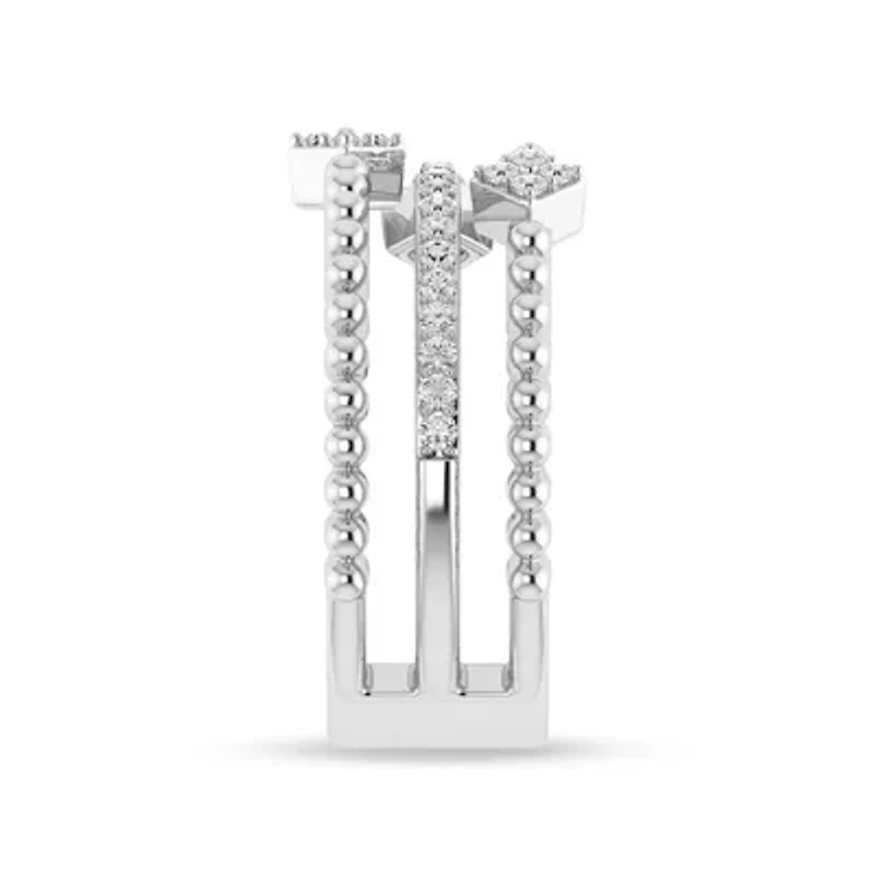 Three Row Diamond Band 1/4 Cttw Natural Diamond Band 925 Sterling Silver in size -7