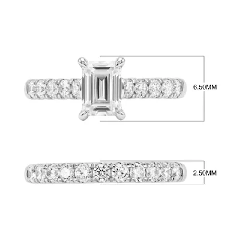 Lab Created 2.00 Cttw Emerald Cut Lab-Grown Diamond Bridal Ring Set for Women in 14K White Gold, Size 7