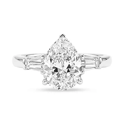 Lab Created 2.60 Cttw Pear & Baguette Cut Lab-Grown Diamond Women's Engagement Ring in 14K White Gold, Size 6.5