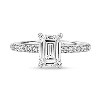 Lab Created 1.74 Cttw Emerald Cut Lab-Grown Diamond Wedding Ring in 14K White Gold, Size 7