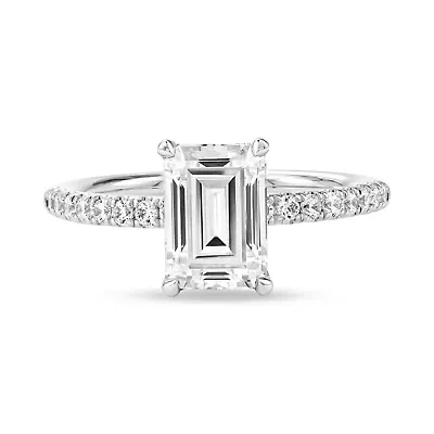 Lab Created 2.32 Cttw Emerald Cut Lab-Grown Diamond Women's Wedding Ring in 14K White Gold, Size 6.5