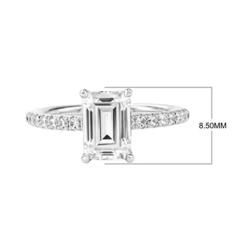Lab Created 2.32 Cttw Emerald Cut Lab-Grown Diamond Women's Wedding Ring in 14K White Gold, Size 6.5