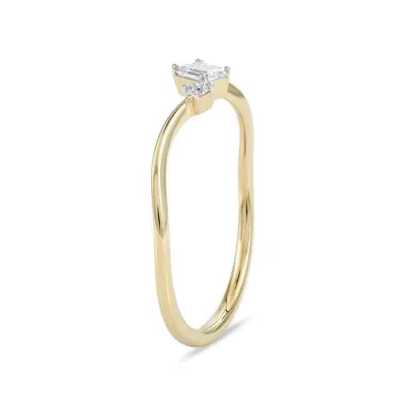 Lab Created 1/4 Cttw Emerald & Round Cut Lab-Grown Diamond Women's Ring in 10K Yellow Gold, Size 7