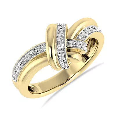 0.15 Ct.tw Natural Diamond Love Knot Ring for Womens in 925 Silver Yellow Plated Size US - 7