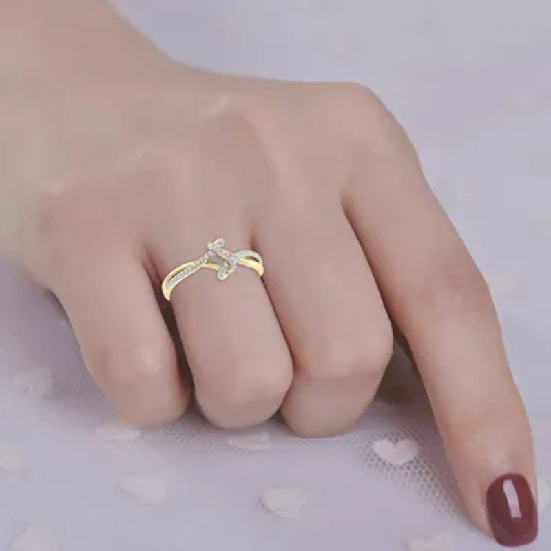 Bypass Style Ring 1/5 Cttw Natural Diamond Ring in 925 Silver Yellow Plated Size -7