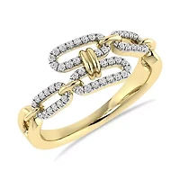 Marine Link Chain Style Ring 1/5 Cttw Natural Diamond Dainty Band 925 Silver Yellow Plated Size -7