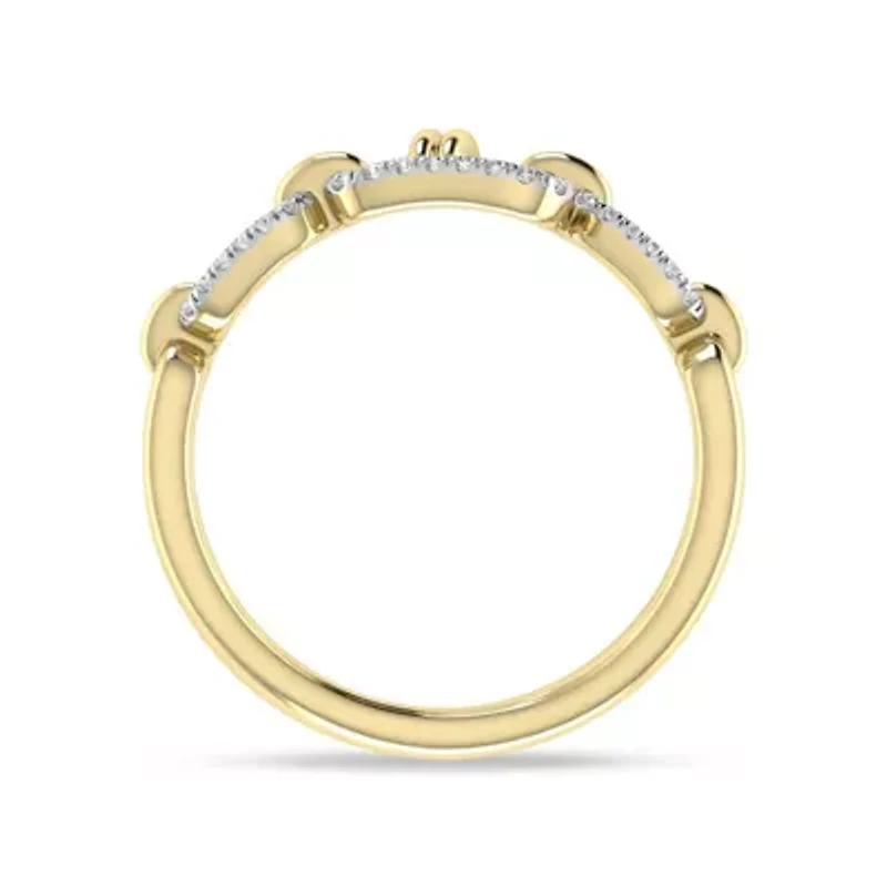 Marine Link Chain Style Ring 1/5 Cttw Natural Diamond Dainty Band 925 Silver Yellow Plated Size -7