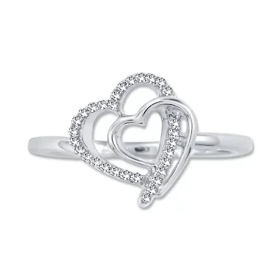 0.090 Ct.tw Natural Diamond Double Heart Shape Ring in 925 Sterling Silver