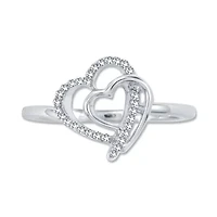 0.090 Ct.tw Natural Diamond Double Heart Shape Ring in 925 Sterling Silver