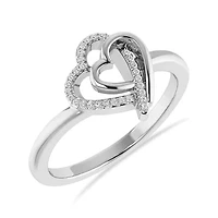 0.090 Ct.tw Natural Diamond Double Heart Shape Ring in 925 Sterling Silver