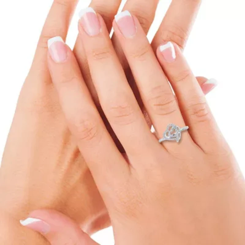 0.090 Ct.tw Natural Diamond Double Heart Shape Ring in 925 Sterling Silver
