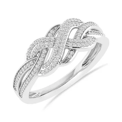 1/4 Ct.tw Round Cut Natural Diamond Crossover knoted Ring in 925 Sterling Silver Size US -7