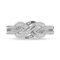 1/4 Ct.tw Round Cut Natural Diamond Crossover knoted Ring in 925 Sterling Silver Size US -7